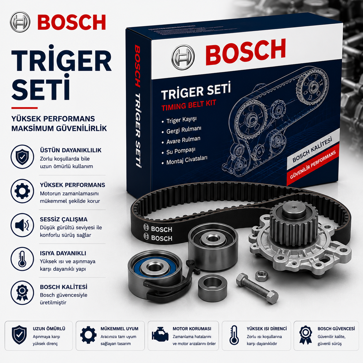 Bosch Devirdaim 1987946963 Triger Seti Citroen; Fiat; Lancia; Peugeot 406, Citroen; Fiat; Lancia; Peugeot 607, Citroen; Fiat; Lancia; Peugeot 807